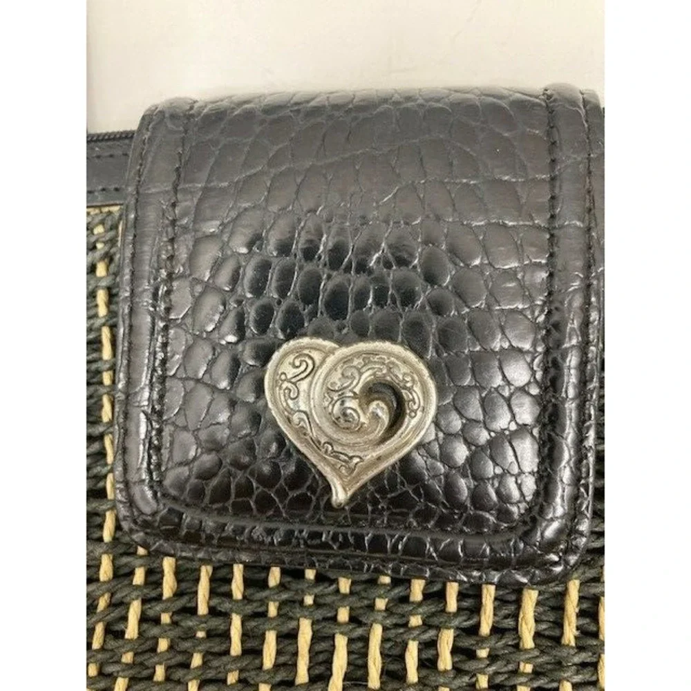 Brighton Women's Woven Black Leather Braided Strap Charm Straw Handbag Purse 14